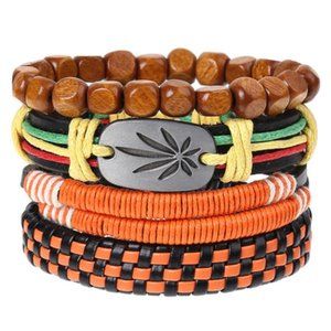 Unisex Jamaica Rasta Braided Leather Bracelet Set